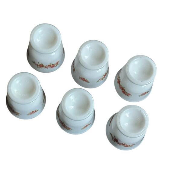 VTG Egg Cups Coddlers (6) White Milk Roses Glass Floral Pattern France READ - Picture 6 of 9